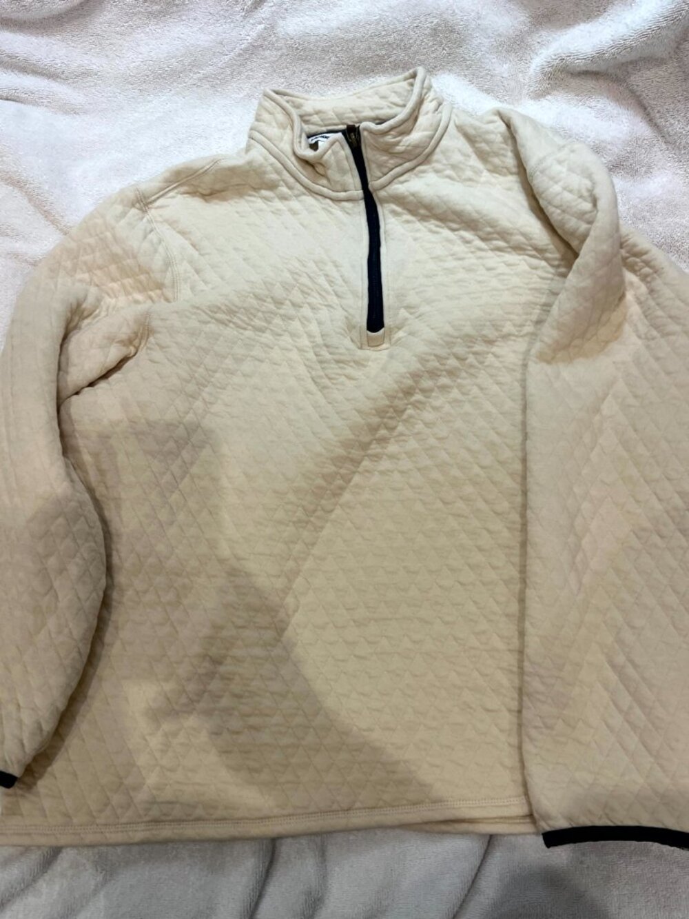 Lands End Quilted 1/4 Zip Pullover Size L Cream Color